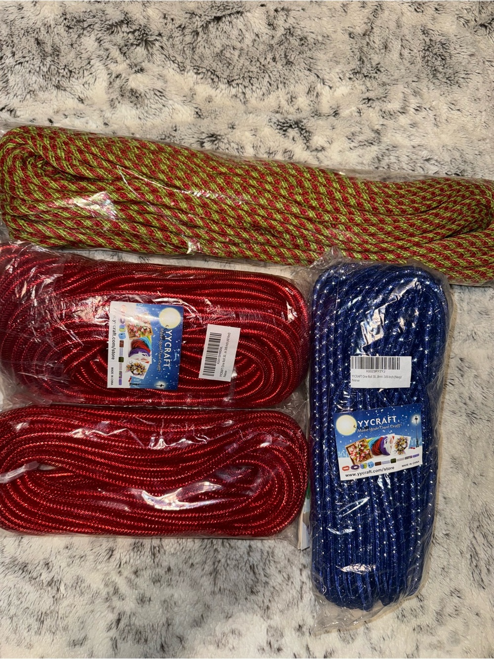 Lot of four Craft Decorative Mesh Tubing Bundle in Red, Blue, Blue green red